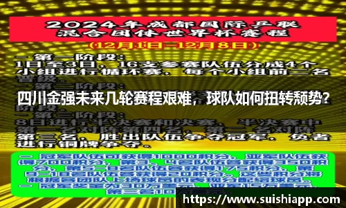 四川金强未来几轮赛程艰难，球队如何扭转颓势？